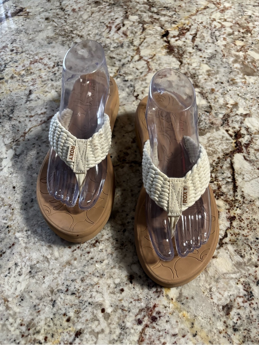 Roxy Women's Braided Cream Thong Sandals with Tan Footbed